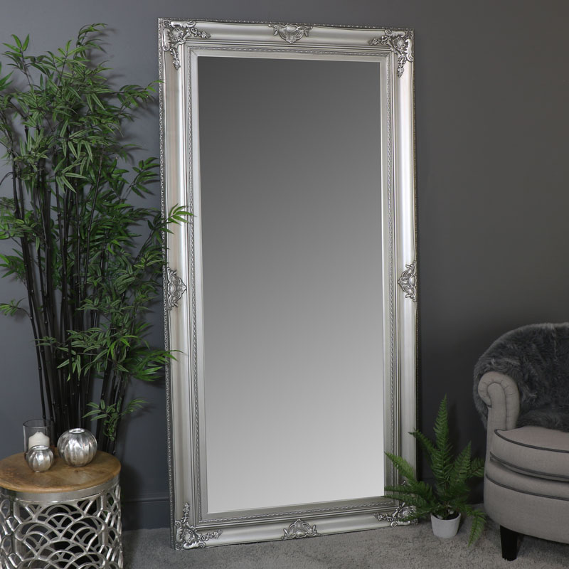 Extra Large Silver Wall Mirror Melody, Large Standing Silver Ornate Mirror