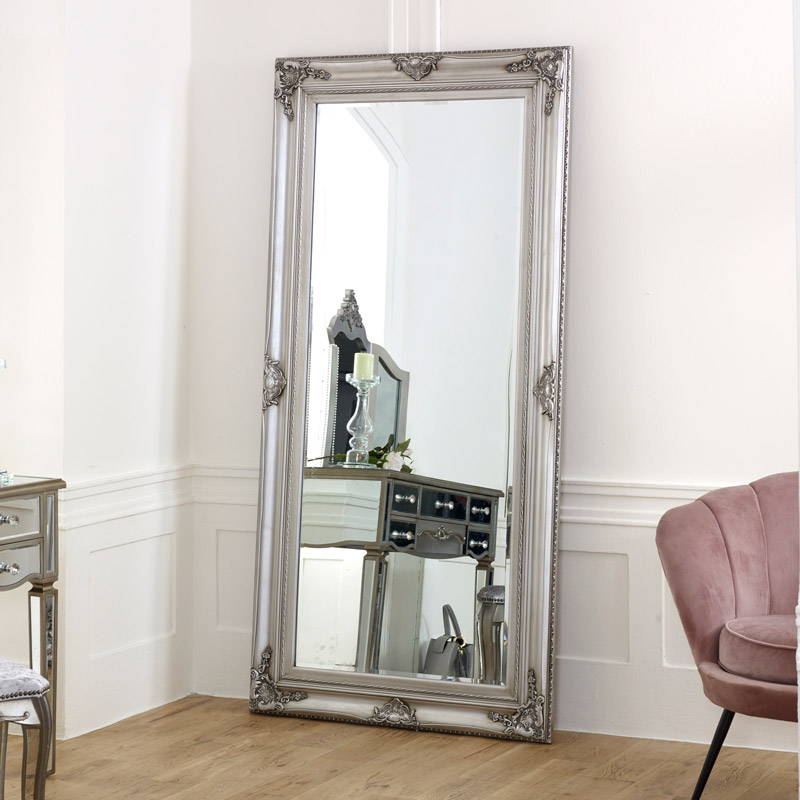 Extra Large Ornate Silver Wall Floor Mirror, Extra Large Standing Mirrors