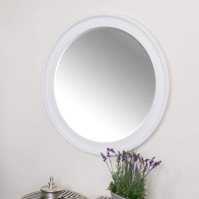Extra Large Round Vintage White Wall, Extra Large White Oval Mirror