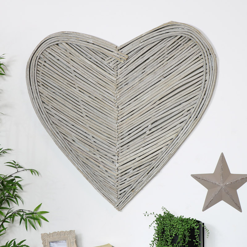 Extra Large Grey Wicker Heart 65cm Home Décor Bedroom Living Room Wall Art