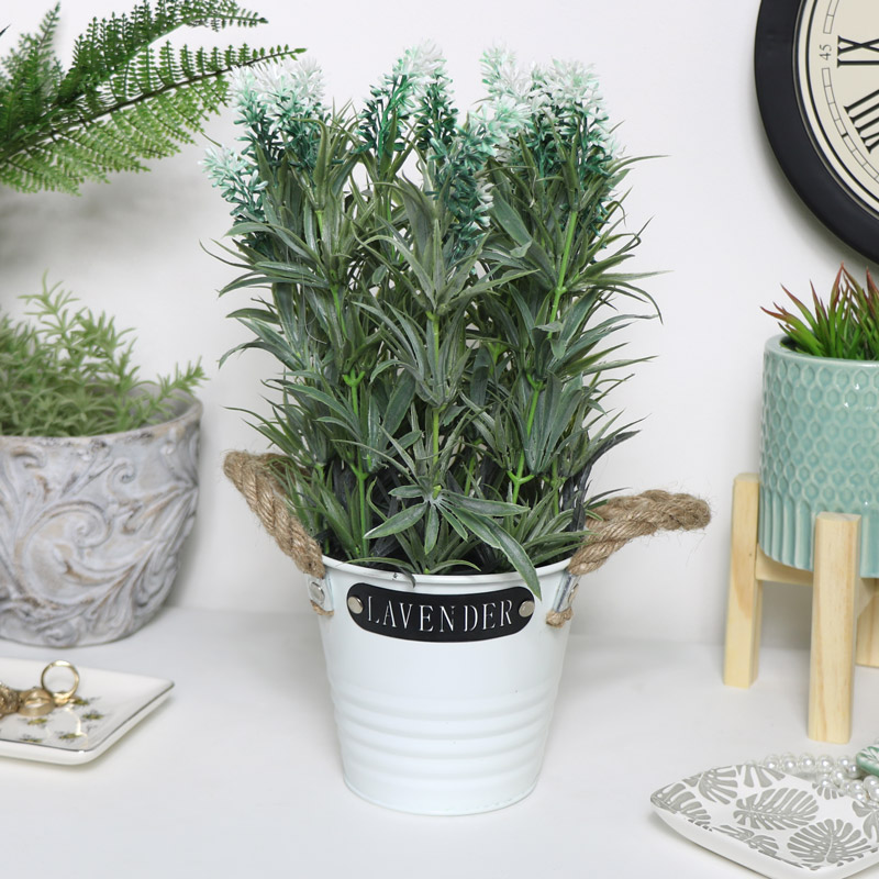 Faux White Lavender in White Pot