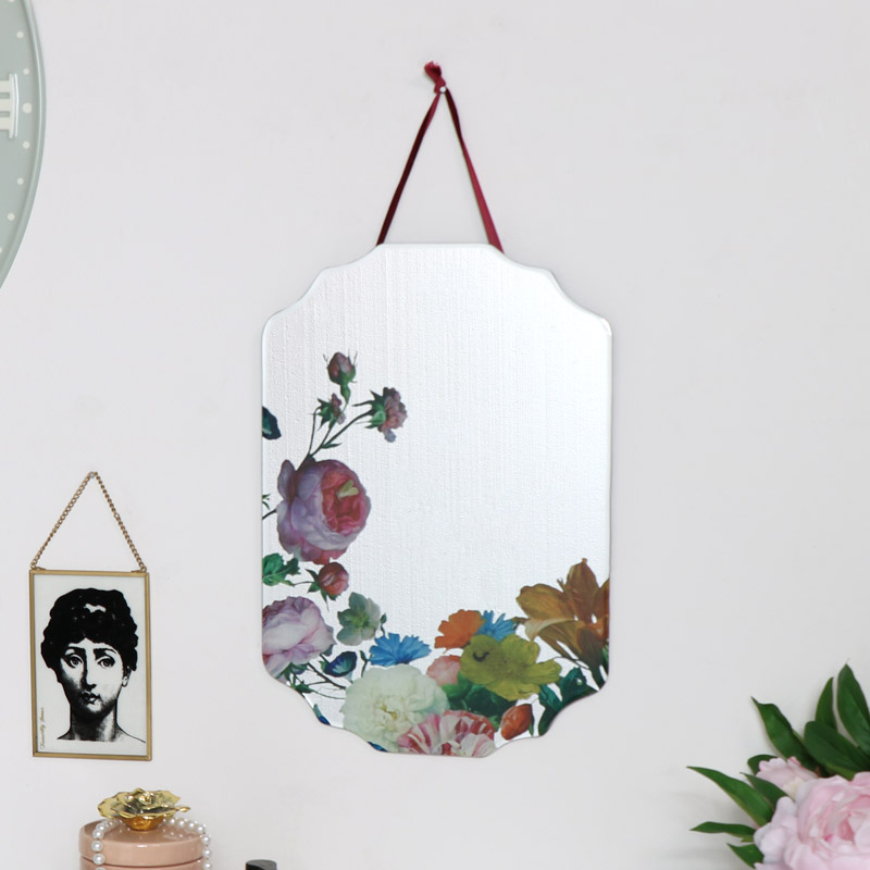 Flower Printed Frameless Wall Mirror