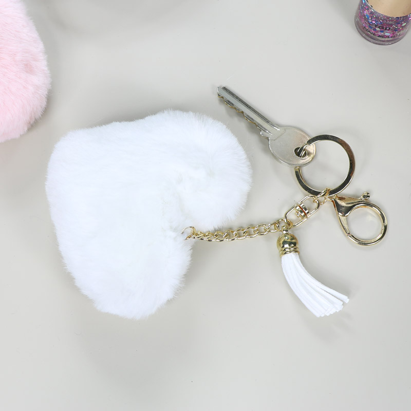 Fluffy White Heart Keyring / Bag Charm