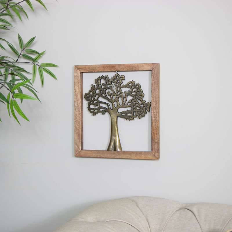 Framed Brass Tree of Life Wall Plaque