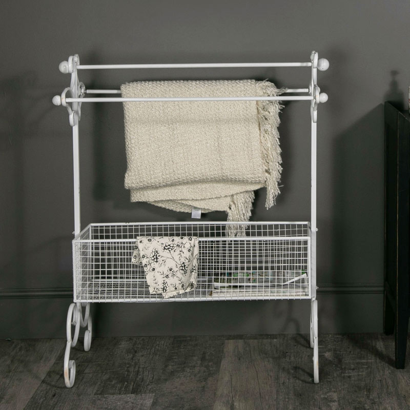 Freestanding Metal Towel Rail with Basket Storage