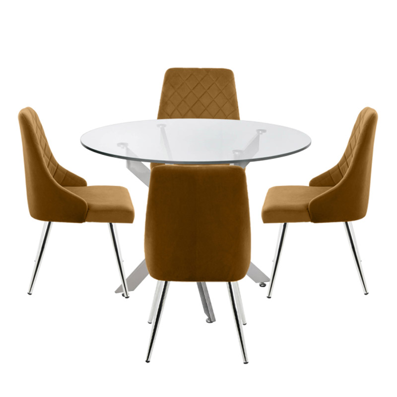Glass & Chrome Round Dining Table & Chair Set