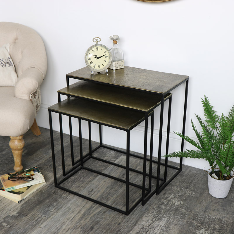 Gold and Black Nest Of Three Tables 