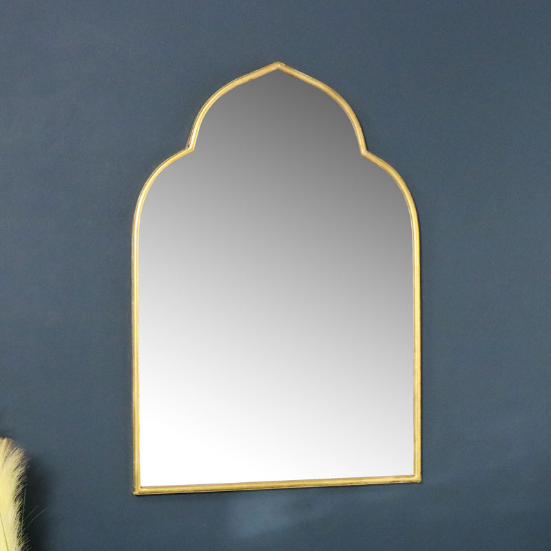 Gold Arched Wall Mirror 60cm X 88cm, Moroccan Style Mirror Silver