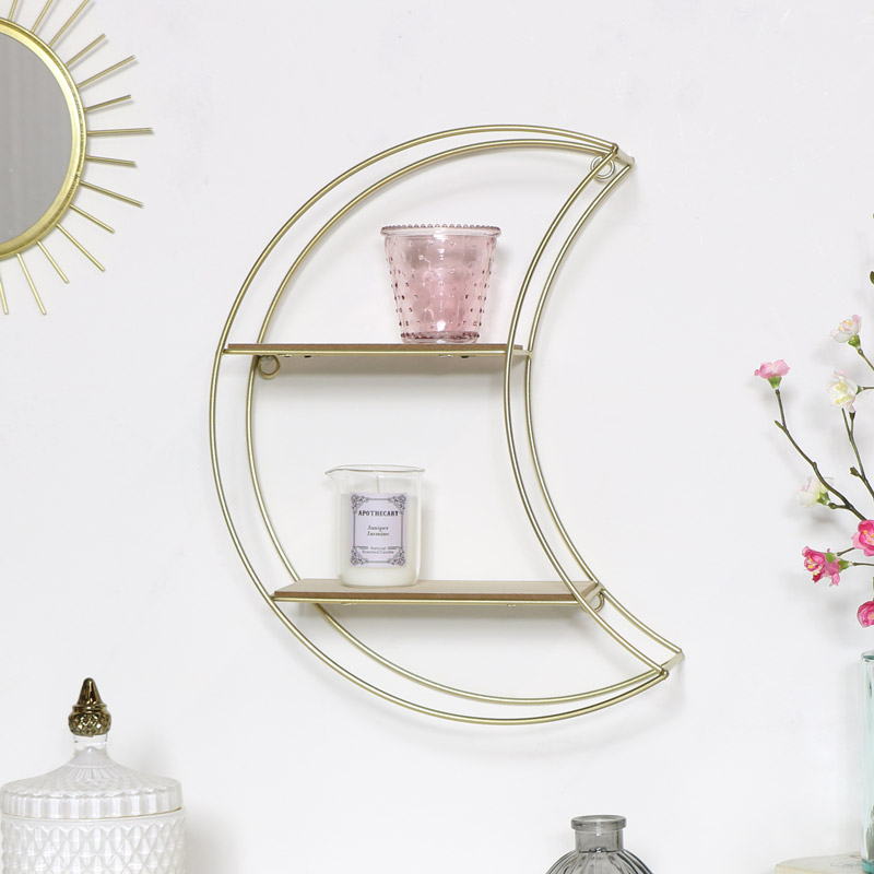 Gold Crescent Mond Regal Draht Scandi Modern Luxuriös Wand Aufbewahrung