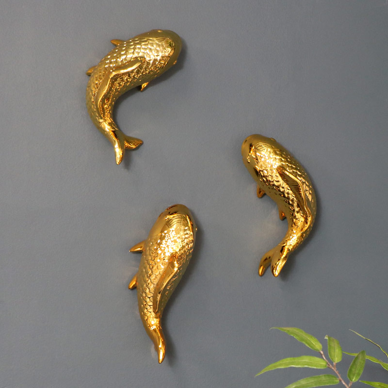 Oro Ornamento De Peces Carpas Koi De Ceramica Set Pantalla Animal