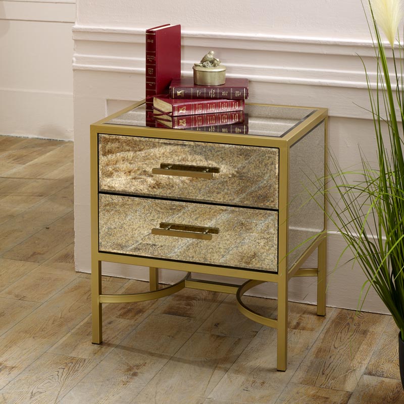 Gold Mirrored Bedside / Occasional Table  - Cleopatra Range