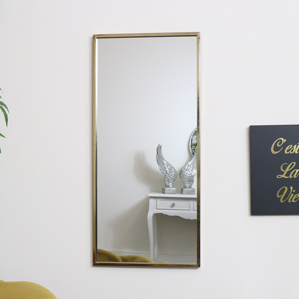 Gold Framed Rectangle Wall Mirror 80cm, Gold Rectangular Bathroom Mirror