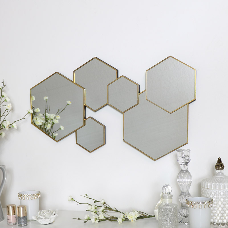 Gold Hexagon Wall Mirror 55cm x 32cm