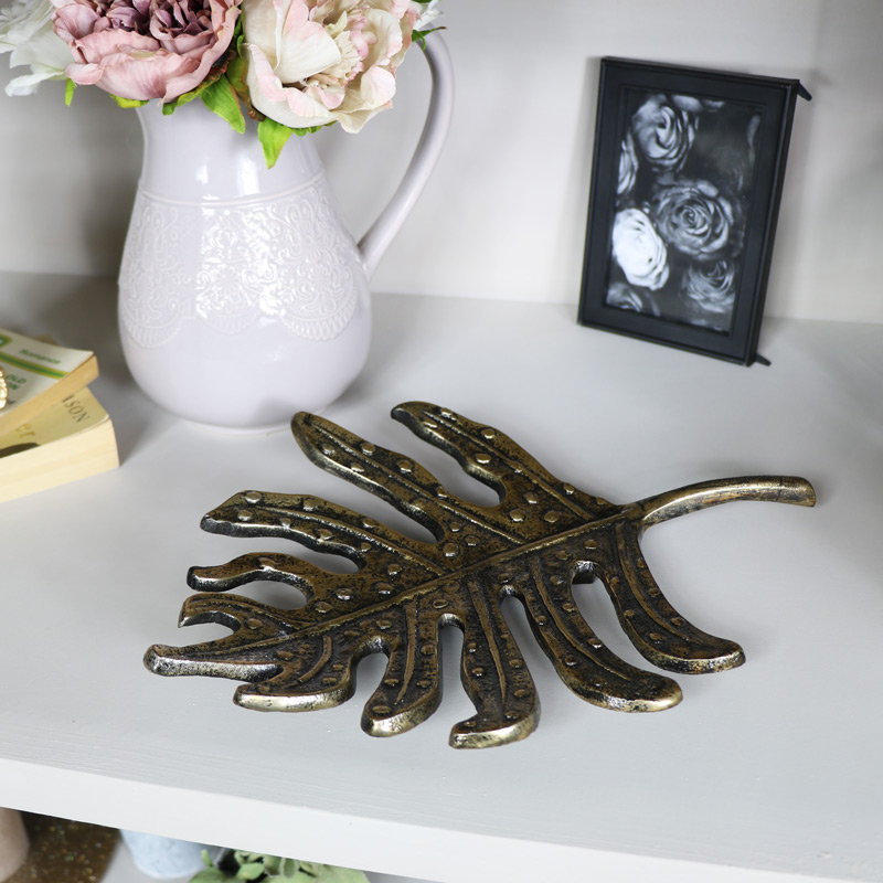 Gold Metal Leaf Wall Art / Trinket Tray