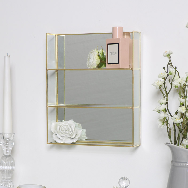 Gold Mirrored Shelving Unit