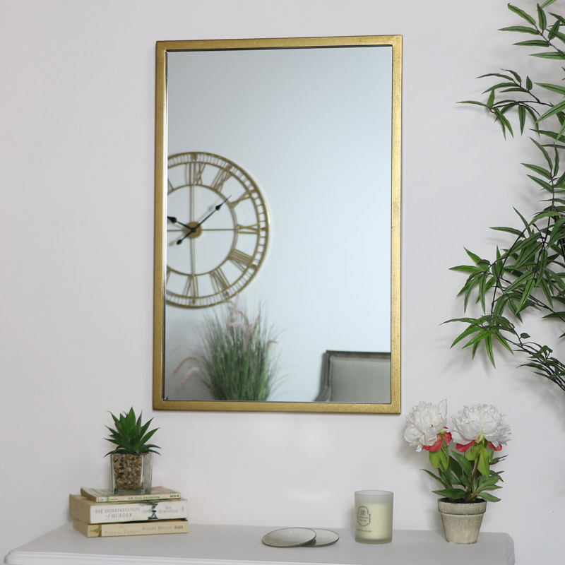 Gold Rectangle Wall Mirror Metallic Bedroom Bathroom Minimalist Modern Decor Gold Rectangle Wall Mirror Metallic, Gold Rectangular Bathroom Mirror