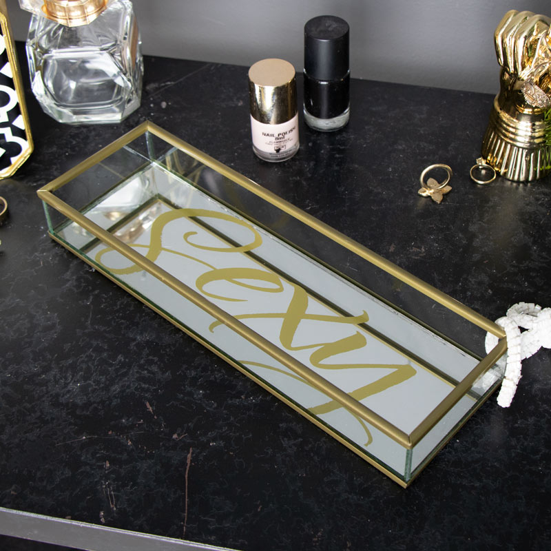 Gold 'Sexy' Mirrored Trinket Tray
