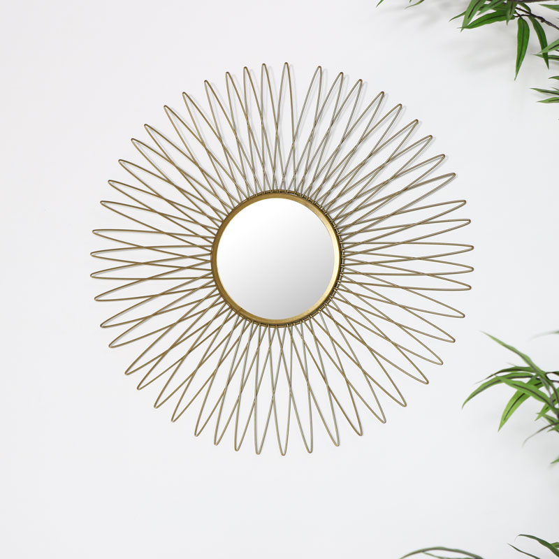 Details About Gold Metal Sunburst Wall Mirror Luxe Living Home Decor Room Accessory