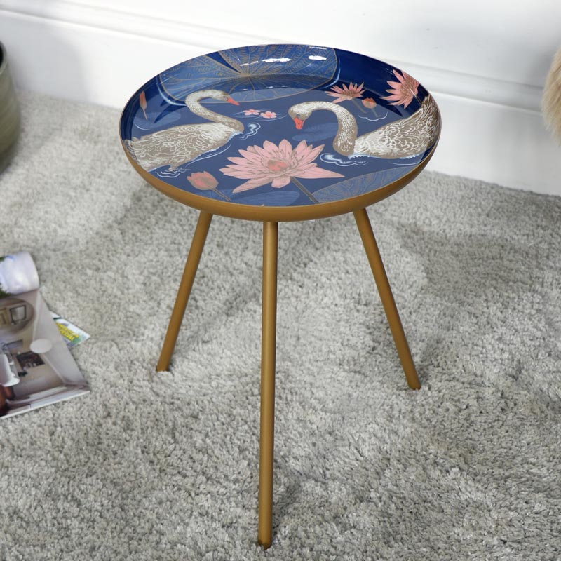 Gold Swan Decorated Side Table - Small