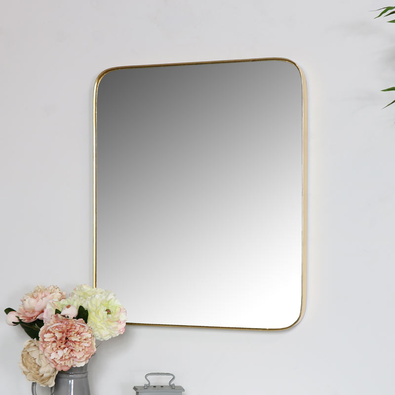 Gold Thin Framed Rectangle Wall Mirror, Narrow Decorative Wall Mirrors