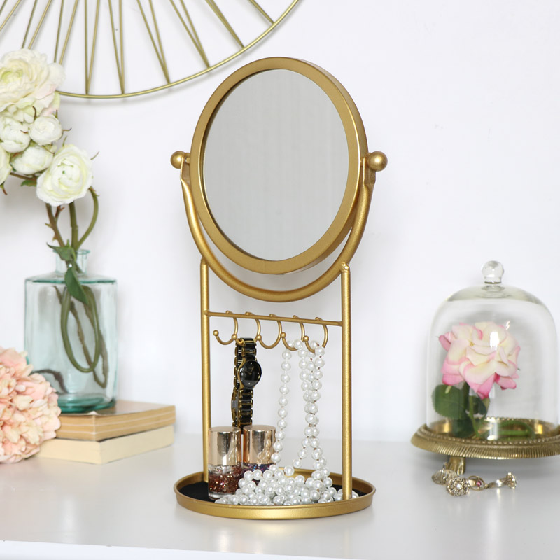 Gold Vanity Mirror Jewellery Holder