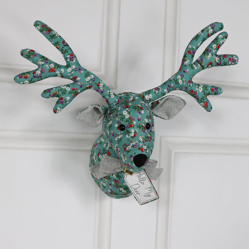 Green Floral Fabric Wall Mounted Stag Head