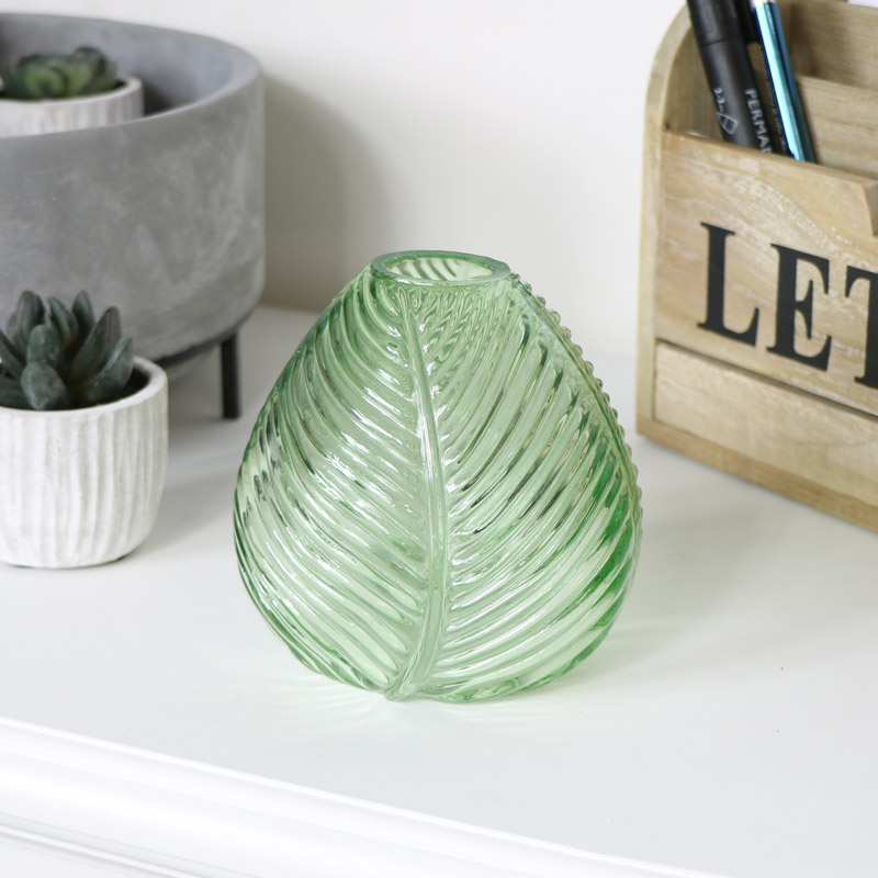 Green Leaf Glass Vase 