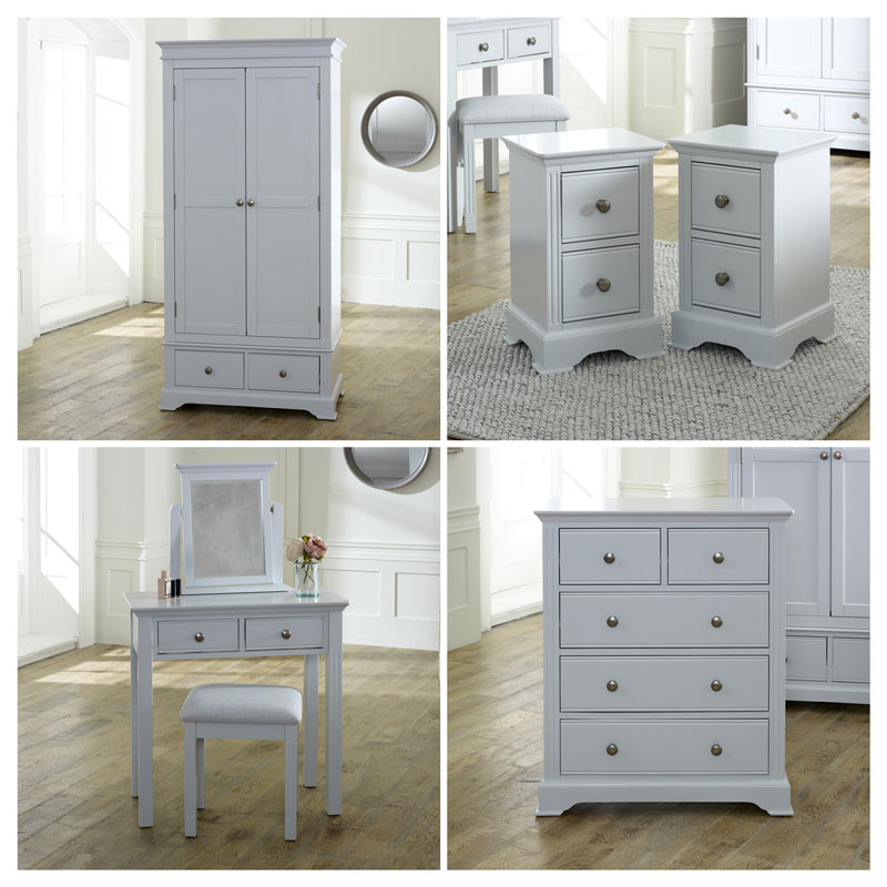 Grey Bedroom Furniture, Wardrobe, Chest of Drawers, Dressing Table Set & Bedside Tables - Davenport Grey Range