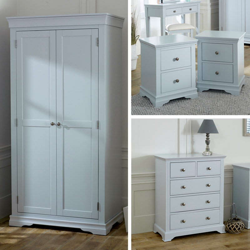 Grey Bedroom Furniture, Wardrobe, Chest of Drawers & Pair of Bedside Tables - Newbury Grey Range