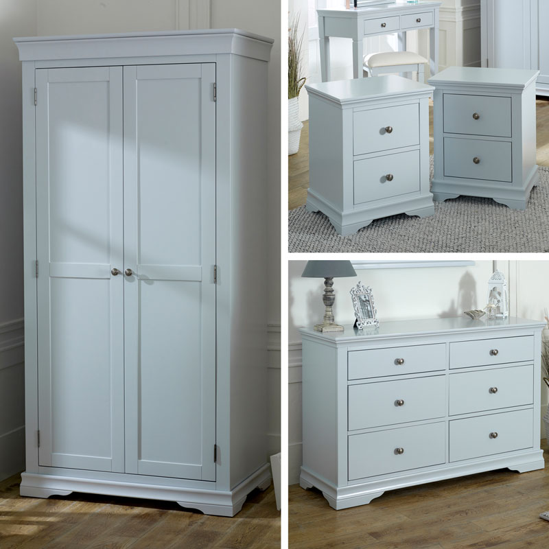 Grey Bedroom Furniture, Wardrobe, Large Chest of Drawers & Pair of Bedside Tables - Newbury Grey Range