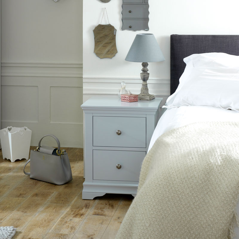 Grey 2 Drawer Bedside Table Cabinet Nightstand Bedroom Furniture