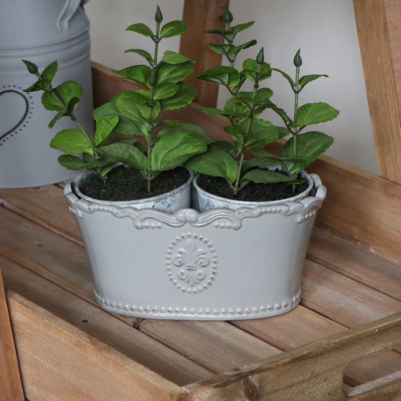 Grey Ceramic Oval Trough Planter