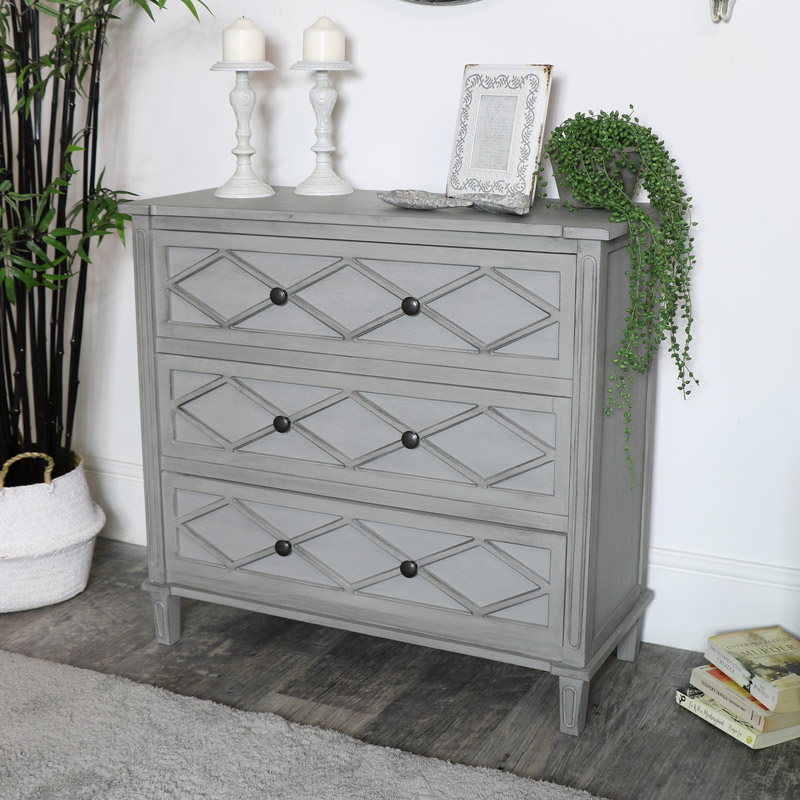 Ornate Grey Chest Drawers Vintage French Shabby Chic Bedroom