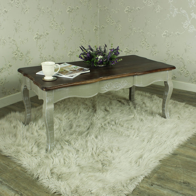 Grey Coffee Table with Dark Wood Top - French Grey Range