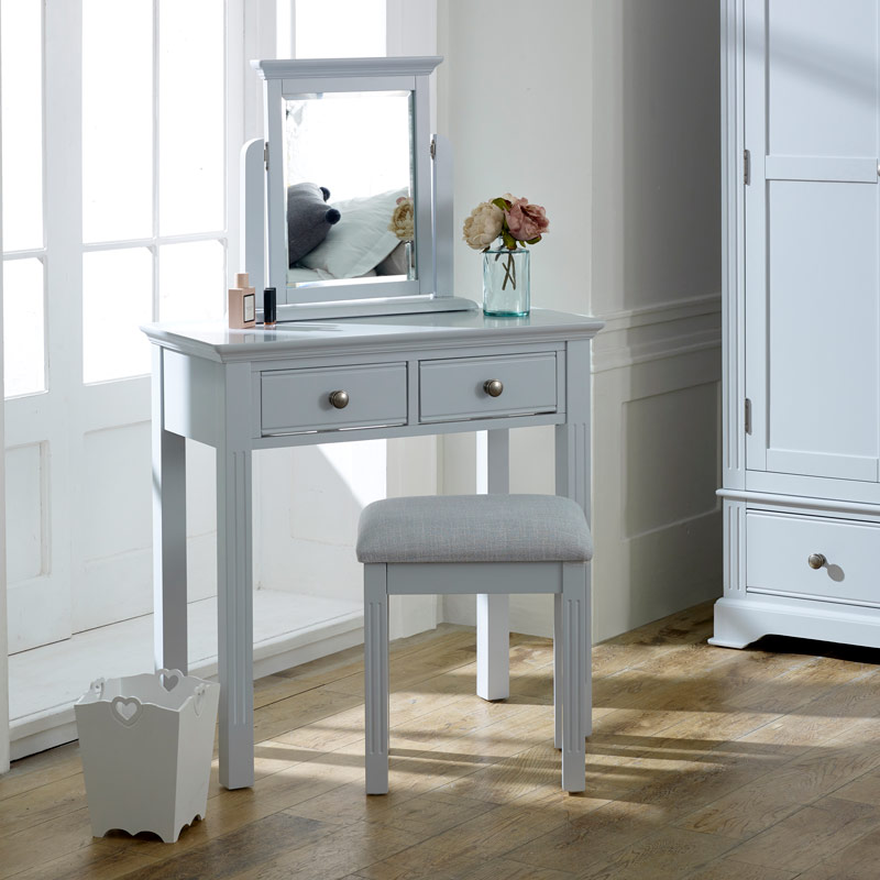 Grey Dressing Table, Mirror & Stool Set - Davenport Grey
