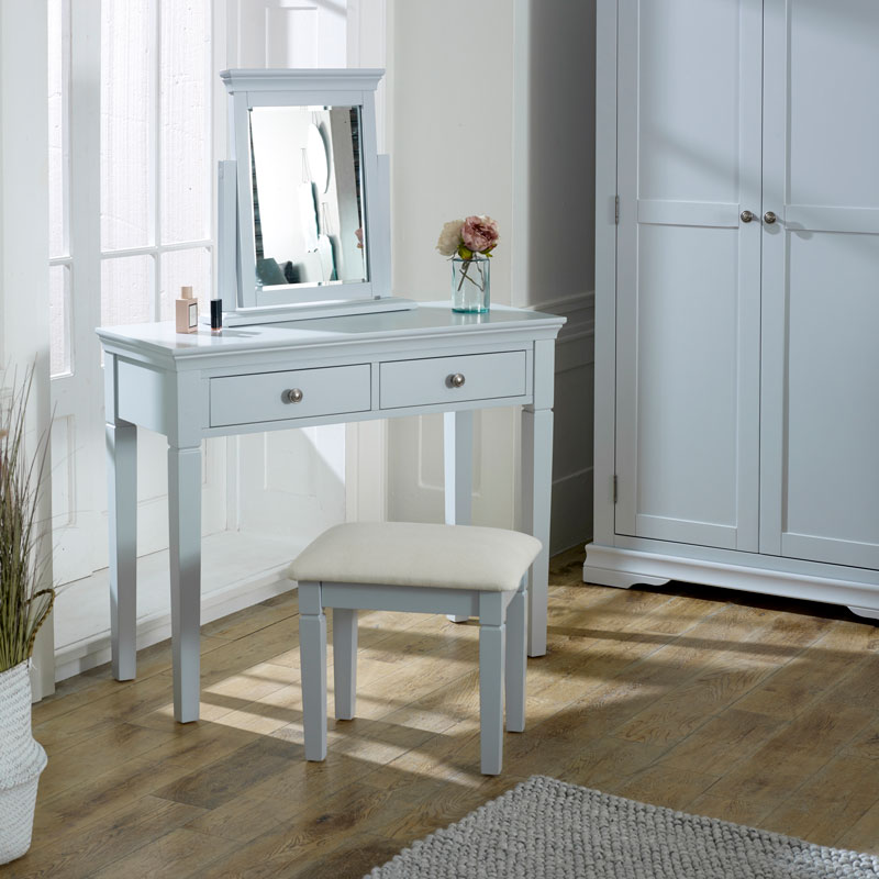 Grey Dressing Table, Vanity Mirror & Stool Set - Newbury Grey Range