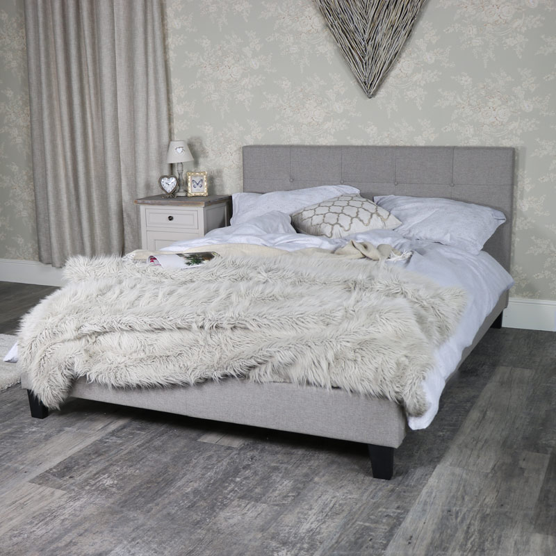 Grey Fabric Upholstered King Size Bed