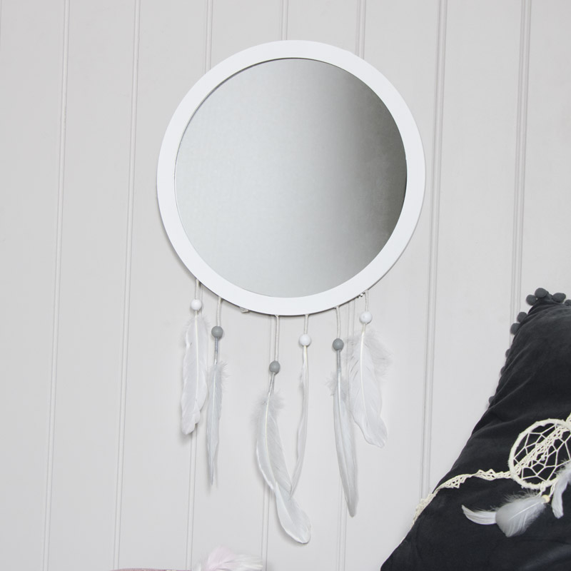 Grey Feather Dreamcatcher Wall Mirror