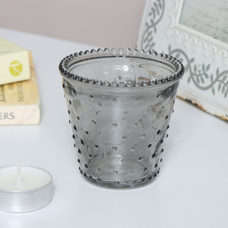 Grey Glass Tealight Candle Holder