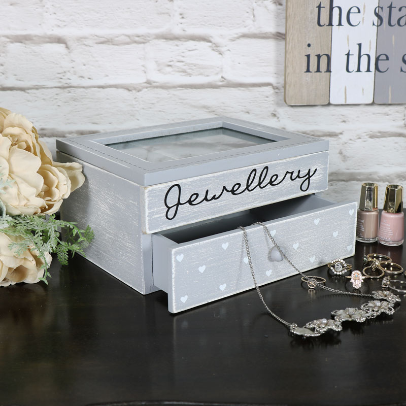 Grey Heart Jewellery Box