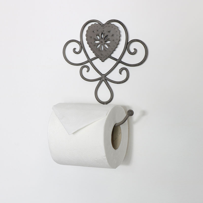Grey Heart Toilet Roll Holder