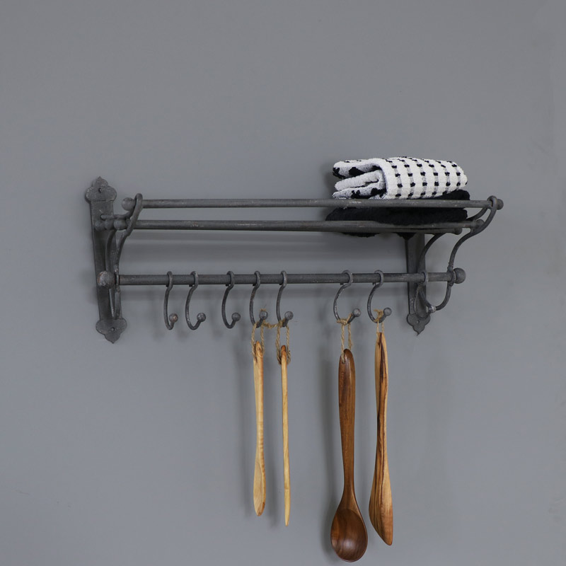 Grey Metal Rustic Towel Rail with Hanging Hooks