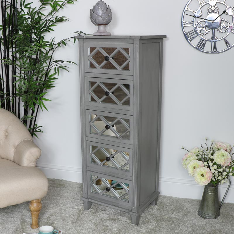 Grey Mirrored Tallboy Chest Of Drawers, Tall Mirrored Chest Of Drawers The Range