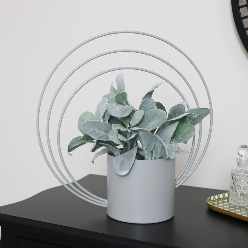 Grey Round Abstract Metal Planter 
