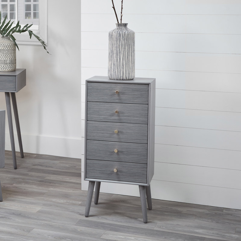 Grey Tall Boy Chest of Drawers - Harlow Range