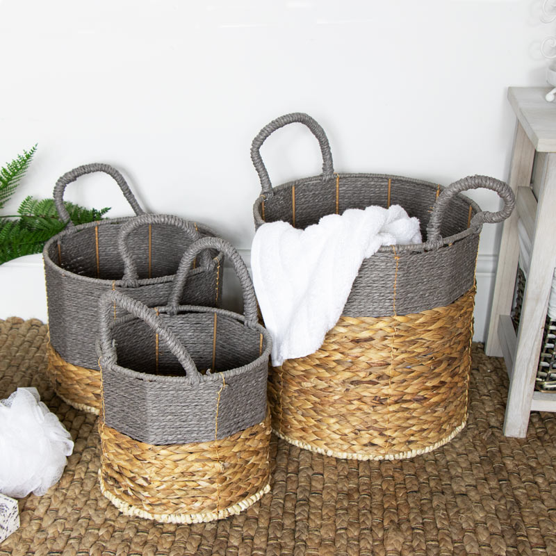 Grey Wicker Basket Storage Set