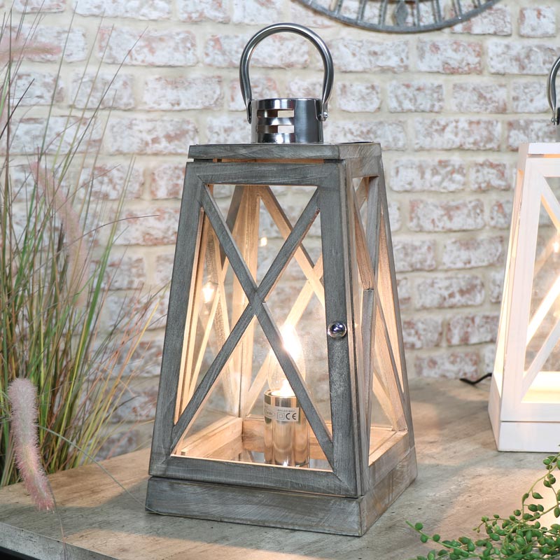 Grey Wooden Lantern Style Table Lamp Grey Wooden Lantern Style Table Lamp, Console Table Lamps Uk