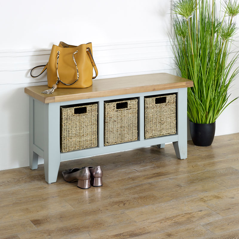 Grey Wooden Storage Bench - Rochford Range DAMAGED SECOND 7070