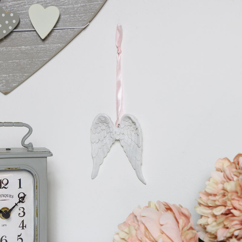Hanging Angel Wings Small White Vintage Shabby Chic Home Wall