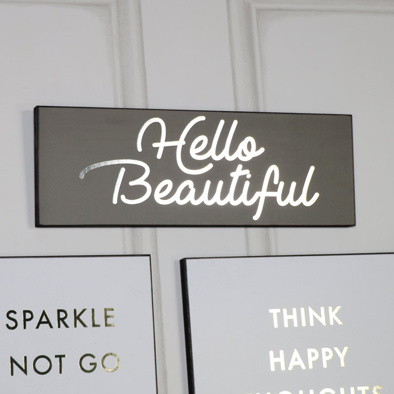 'Hello Beautiful' Grey and Silver Plaque 